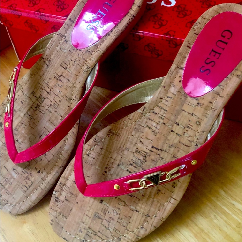 Guess Sandals , hot pink comes with box